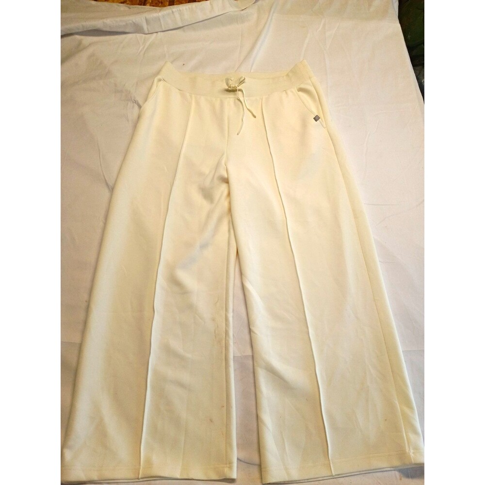 T by Talbots Women's Ivory Wide Leg Knit Pants Drawstring Elastic Waist XL